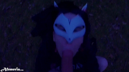 Afemeria: Masked brunette fucked good in the woods and sucked dick...