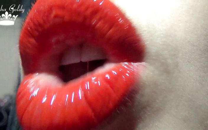 Goddess Misha Goldy: Lèvres rouges &amp;amp;lipgloss, coaching masturbatoire