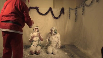 Gunked up girls: Christmas elves Lola and Jodie snow