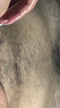 Close up to a Big Hairy Bush Making Him a Handjob Finishing in My Long Nails and Sucking the Cum From the Pubic Hair