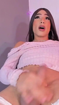 Big Latina Shemale Cock Cums on Her Submissive Slave's Face