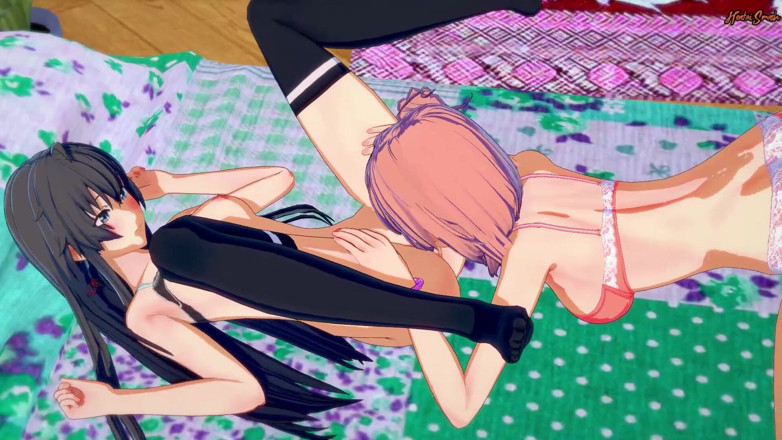 Hentai Smash: Yuigahama Yui zjada Yukinosita na łóżku, aż ona orgazmy. Oregairu Lesbian...