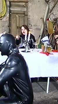 Elegant Latex Mistresses Tease Bound Rubber Slaves