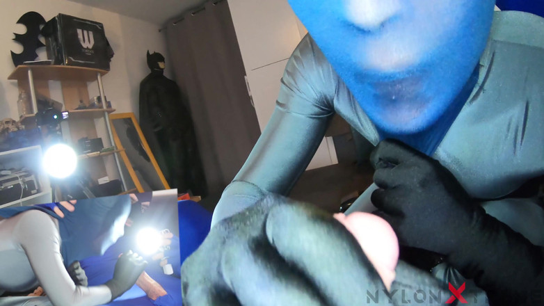 Nylon Xtreme: Katy com zentai catwoman Fazer boquete ensement Nylon