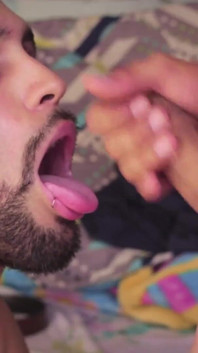 POV Facial Hot Latino Camilo Brown Passionately Sucking a Big Uncut Cock Until He Gets His Face Covered in Cum