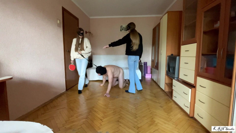 KRNStudio: Ședință de sex în 3 cu 2 femei și un sclav cu zgardă