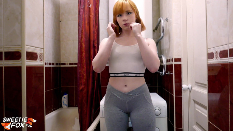 Sweetie Fox: Redhead teen play pussy water jet in the bathroom - sensual...