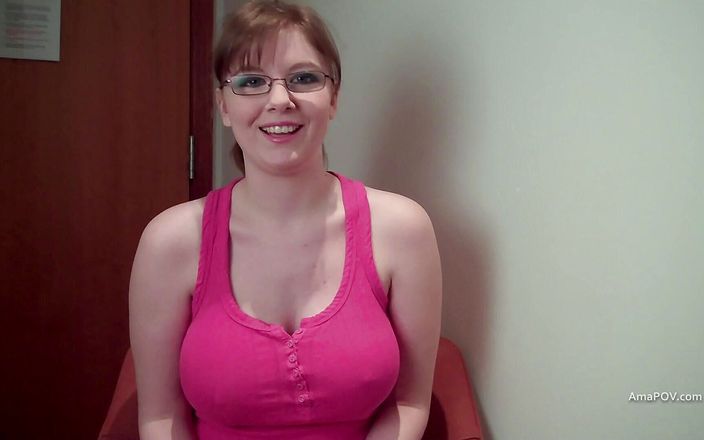 AmaPOV: Busty nerd in glasses on knees sucks me and I...