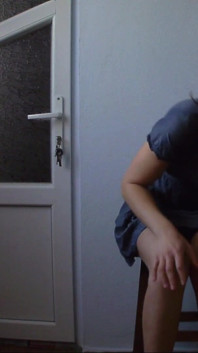 Horny Girl on a Chair Drinks Juice and Play with Herself