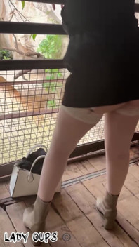 Slut in Public Visits Butt Plug Micro Skirt and Garter Belt