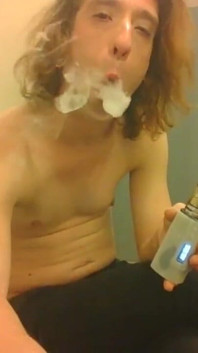 Topless Transgirl Trying Vape Tricks