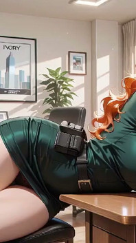 So Lazy and Seductive Walking the Office Corridor, Hand on Cheek, Fingers Touching Lips.