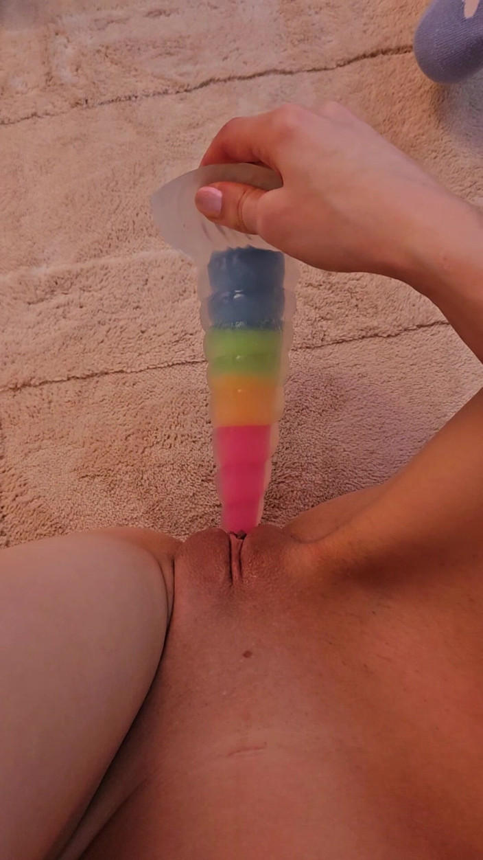petitesubkitten: Unicorn Dildo Play