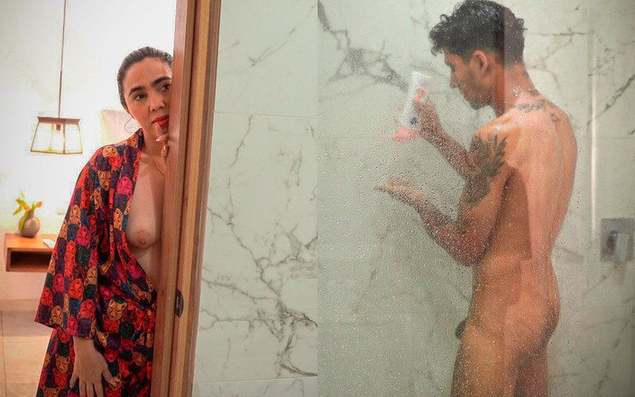 Sarah Black: 大きなお尻の継母は、シャワーで彼を嗅いだ後、彼女のスリムな義理の息子をファックすることになります