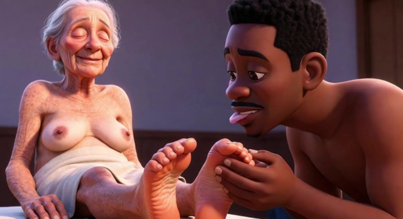 Anime Hentai: Anziana nonna che si fa oliare e leccare i piedi -...