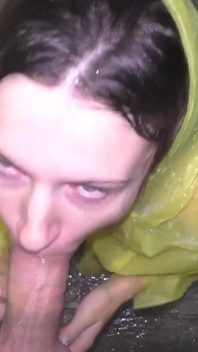 Horny Girlfriend Offered Blowjob with Raincoat In Shower With Cum On Face