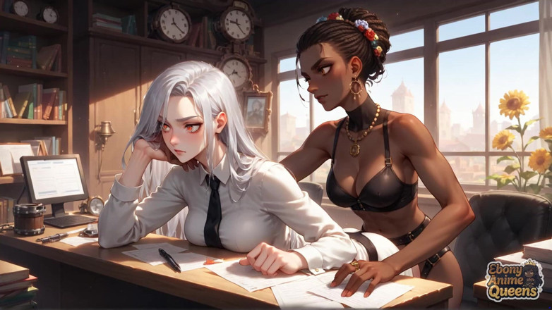 Ebony Anime Queens: Sensual conformidad de ébano y oscuramente dulce dominación de la oficina!