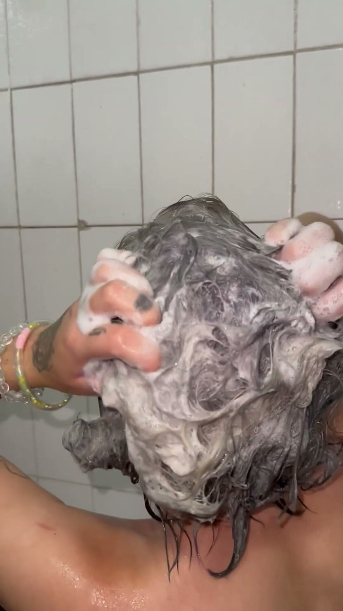 lanalovacutie: Washing Hair with New Mask Shower After Long Day