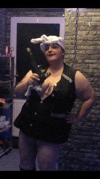 Sexy Housewife in a Lab Coat Cleans Intensively with Sexy Dildos