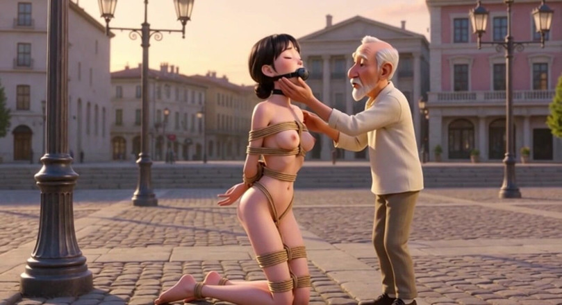 YOUR BEST FANTASY: Public Rope Bondage - Old Man Caressing Desperate &amp; Wet Woman
