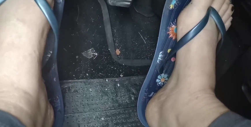 Nicoletta Embassi: Sweaty Feet in Really Tasty Flip Flops Pedal Pumping on...