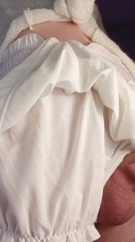 Trans Girl Pulled Cock Out From Under Her White Skirt and Cummed