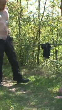 Dominating hanging pussy pinching in the park