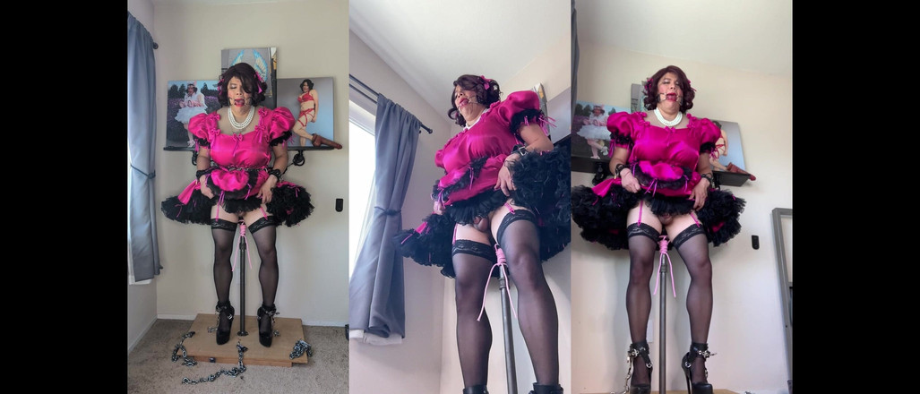 Sissy Candy: La cameriera sissy rosa è bloccata sul suo dildo e cavalca...
