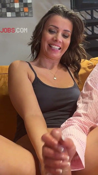 Two Amazingly Beautiful MILF Wives Cheat on Husband to Give a Big Cock Guy a Sloppy Handjob with Uncontrolled Cum
