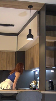 Hot and Horny Beautiful and Sexy Redhead Housewife Flashes Pussy and Ass by Taking Her Panties in the Kitchen