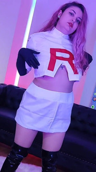 Horny Chubby Cosplays Team Rocket Masturbate in High Heels
