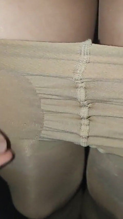 Very Big Cumshot in Layered Nude Pantyhoses
