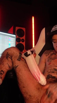 Ftm Musician XXX Skips Fills His Pink Pussy with Oversized Dildos in His Recording Studio