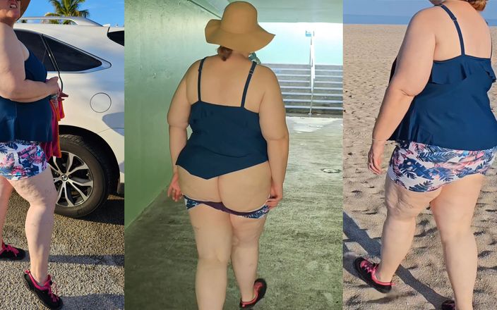 Big ass BBW MILF: 你最喜欢的大屁股白人熟女在海滩上享受一天