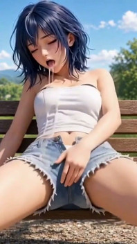 3Dアニメの仕事フリーク、500万回再生特別、パークベンチで青髪のアニメ女の子がセックスされて自慰をする