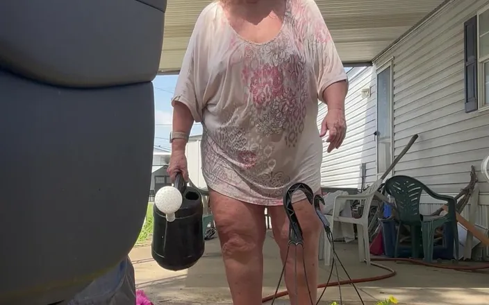 Big Ass 4 U: Watering Flowers Flashing Tits and Ass