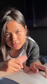 18yo Small Thai Teen Fucked by a White Cock and Try to Swallow Cum