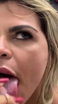 Naughty Blonde From the Gym Sucking Cock