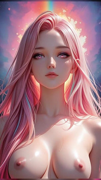 Rainbow Cosmic Beauty com olhos rosa brilhantes fantasia retrato ai art slideshow