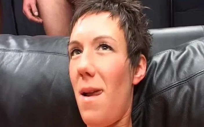 Deutsche Frauen: Short-haired German Whore Eats Cum After DP Gangbang Action