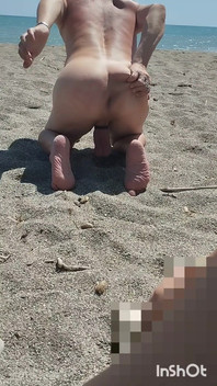 Naked on the Beach Peeing on All Fours