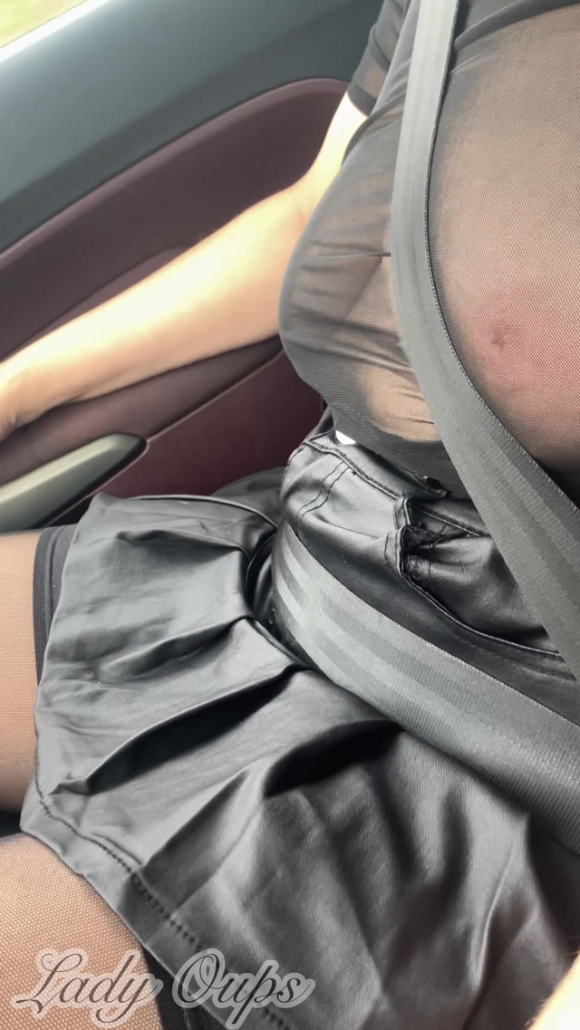 Leather Micro Skirt Stocking and Bitch Collar in Public (Lady Oups exhib & Slave Mom)