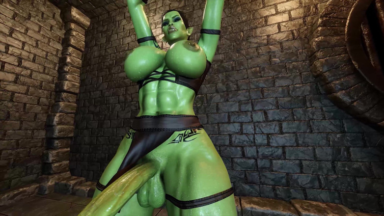 FutaPornoWorkshop: Futanari Orc BDSM Halsfick Blowjob.