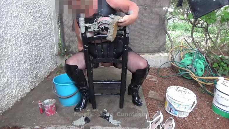 Julie Cunningham: Set021 Sitting on Bondage Chair Washing Muddy Tied up Tits