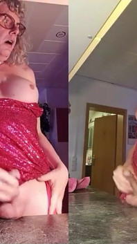 Tgirl Anna Cums with a Pink Foxtail Plug in Her Ass and Wears a Pink Dress