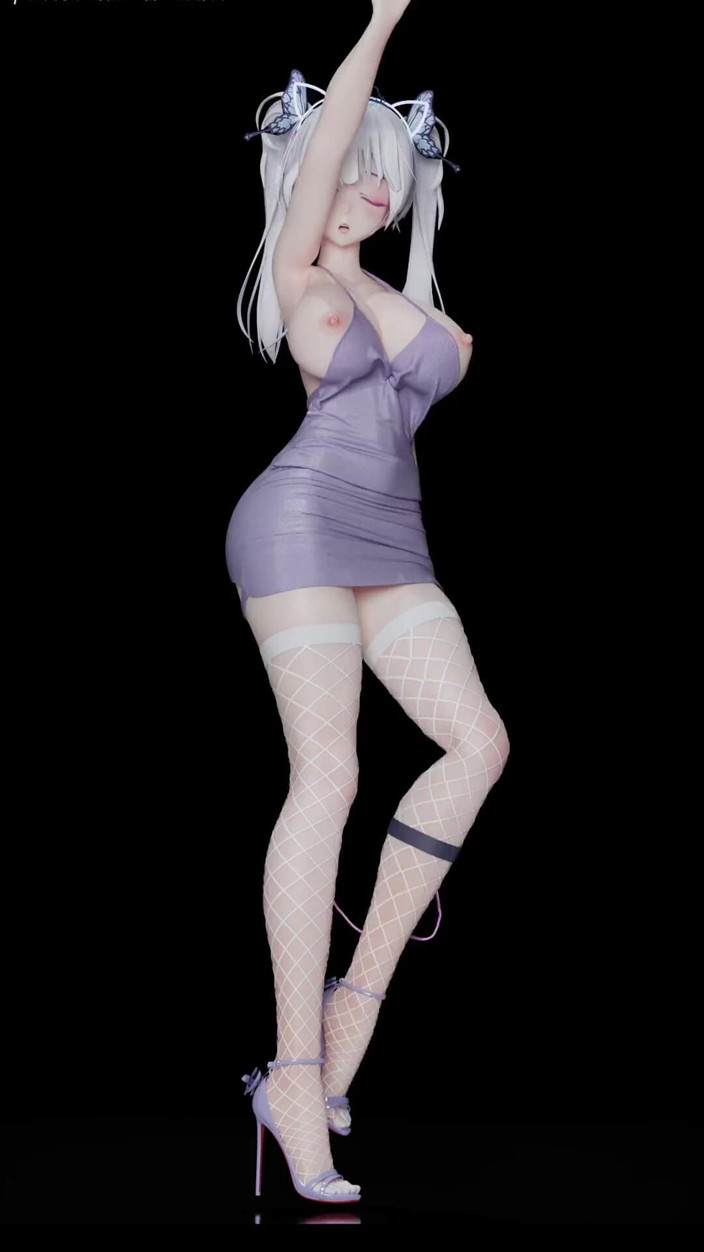 MikuMotion: Exid - гарячі рожеві білі ажурні панчохи; Анальна пробка; Твін Хвостики