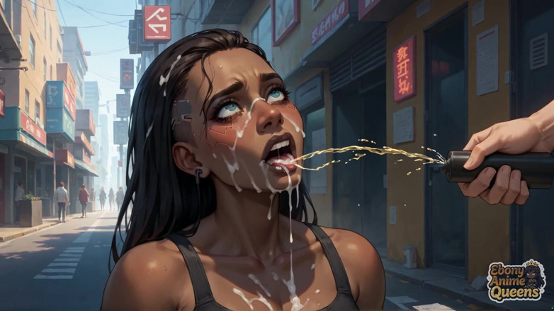 Ebony Anime Queens: Cybernetic ébano queen's Milk Jorrando orgasmo em Neon City! Quente pornô...