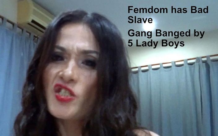 Asian Goddess TG: Femdom heeft slechte slaaf gegangbanged door 5 ladyboys
