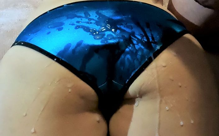 Satin cum: Blue Satin Panties Explosive Cumshot