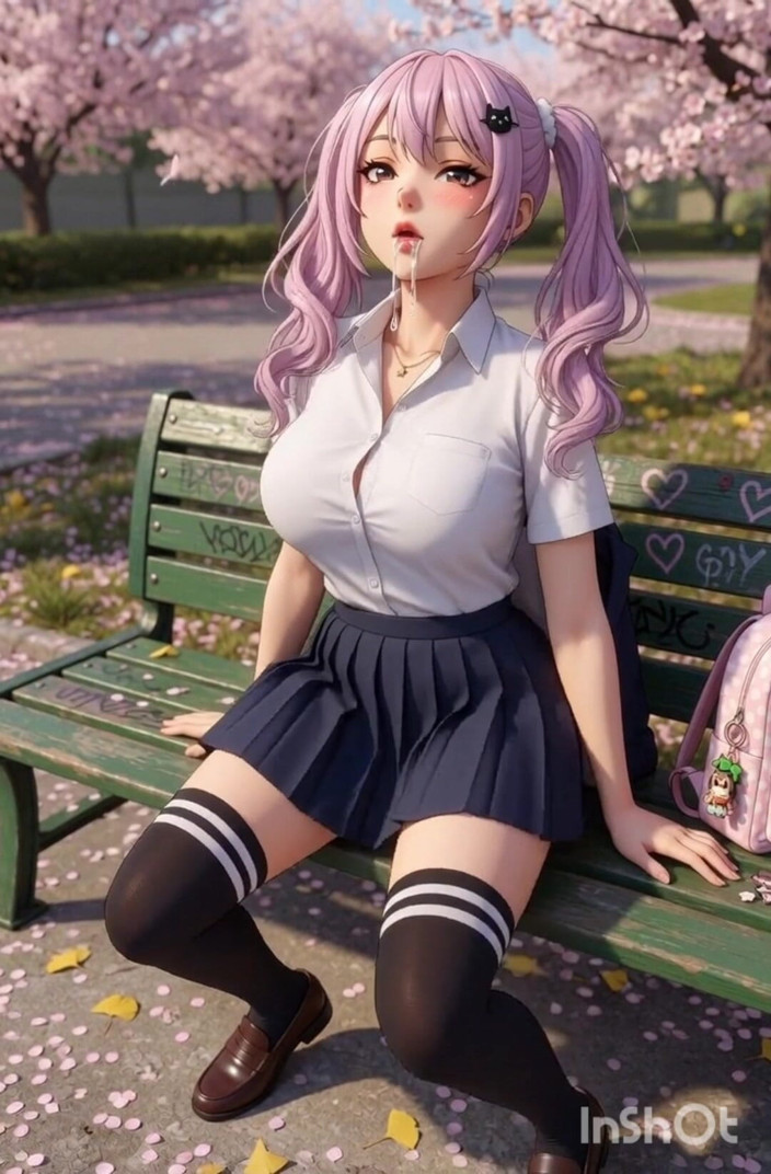 Wertstofsamler: ピンクのヘアな変態ガールのコスプレが公園のベンチで屋外でマスターベーションとセックスを繰り広げる